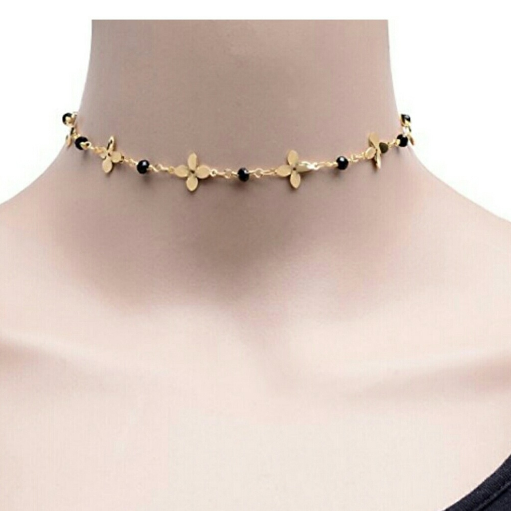 A12 Flower Choker w/Crystals necklace/brace